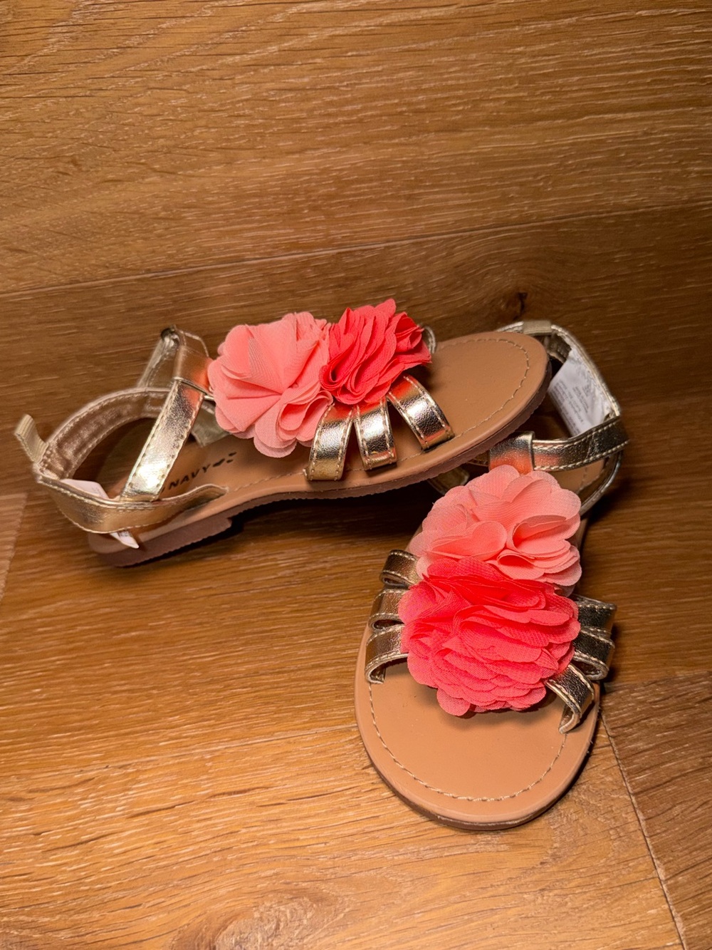 Old Navy Gold Girls Sandals with Coral Flower Accents 10